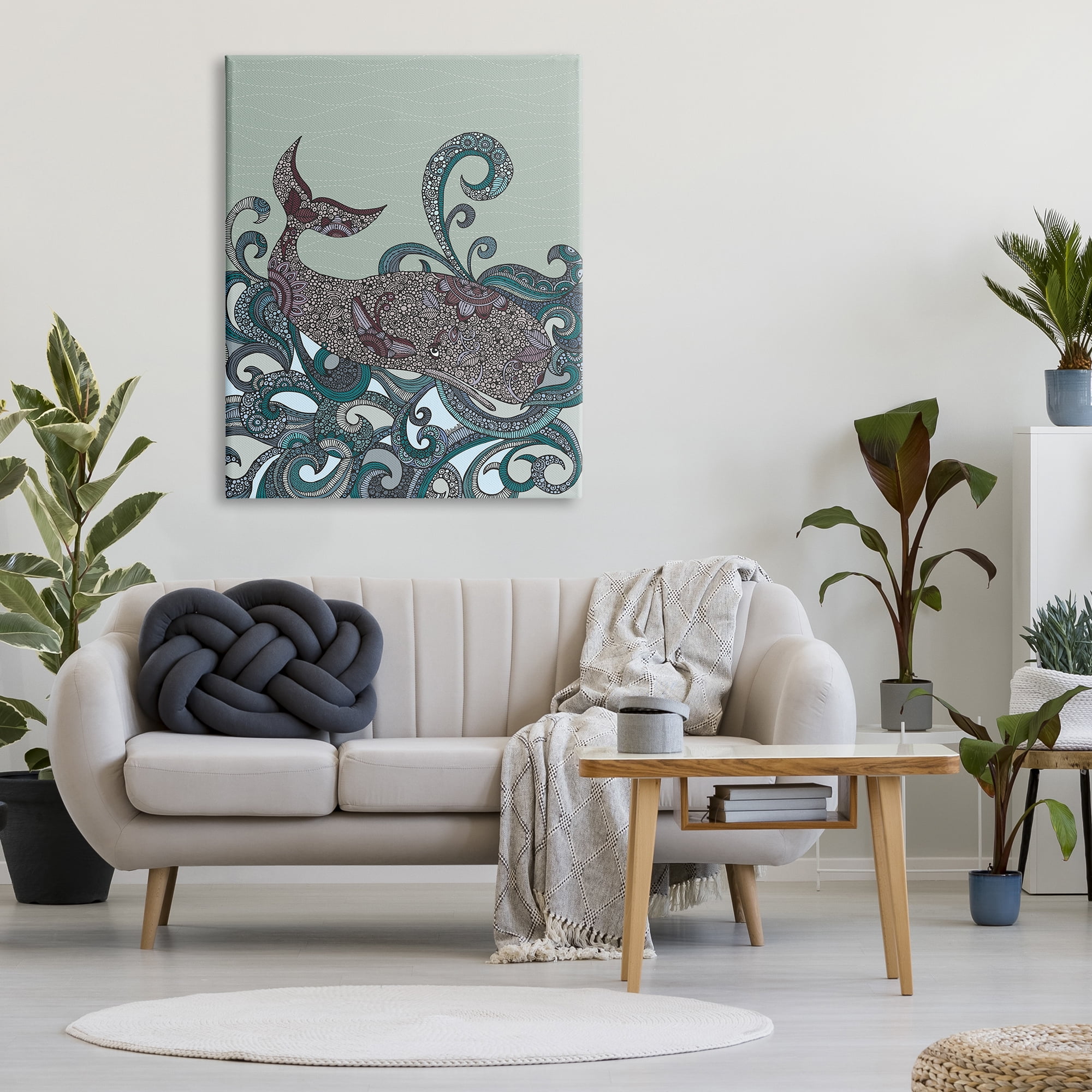Stupell Industries Nautical Whale Surrounded Intricate Patterned Swirl Shapes Graphic Art Gallery Wrapped Canvas Print Wall Art, Design by Valentina Harper