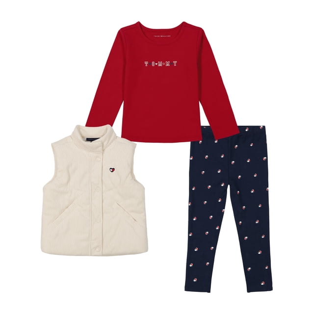 Conjunto de pantalones Outfit Tommy Hilfiger con forma de chaleco acolchado, 3 piezas, para niños