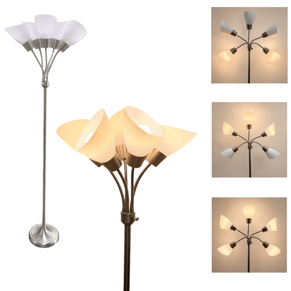 Tree Floor Lamp with Adjustable Arms, 67" Tall pole Standing Reading Light for Living Room, Sand Nickel Modern Floor Lamp (Bulb Not Included)
