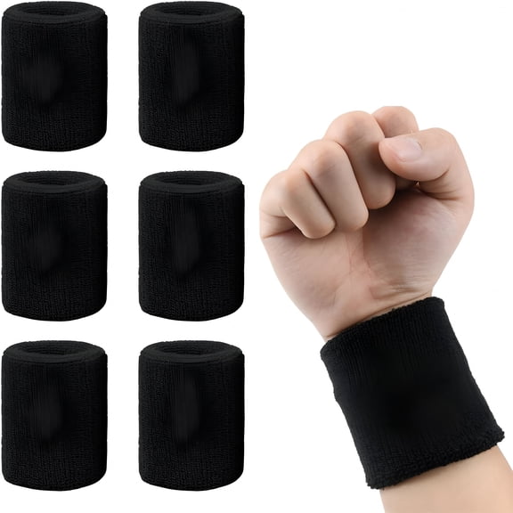BESTSKY 2026 New 6 Pack Sweatbands Sports Wristband,Men&Women Wristbands,Breathable Cotton Sweatbands for Working Out,Running Athletic Sports,Basketball,Football,Black