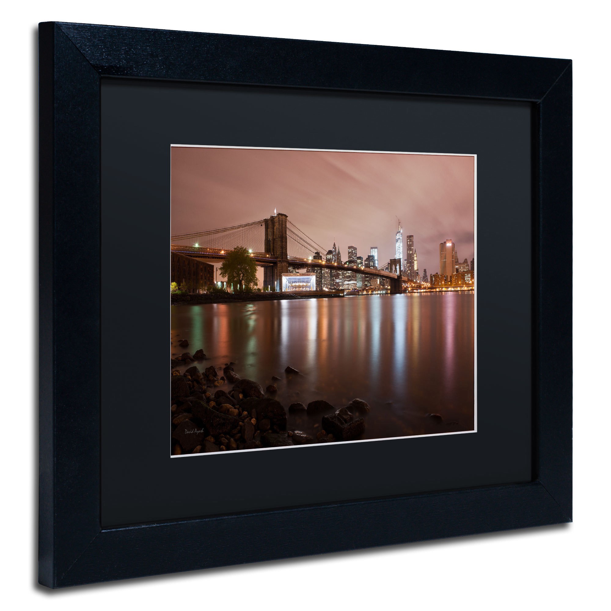 Trademark Fine Art "Jane's Carousel, Brooklyn Bridge - COLOR" Canvas Art by David Ayash, Black Matte, Black Frame