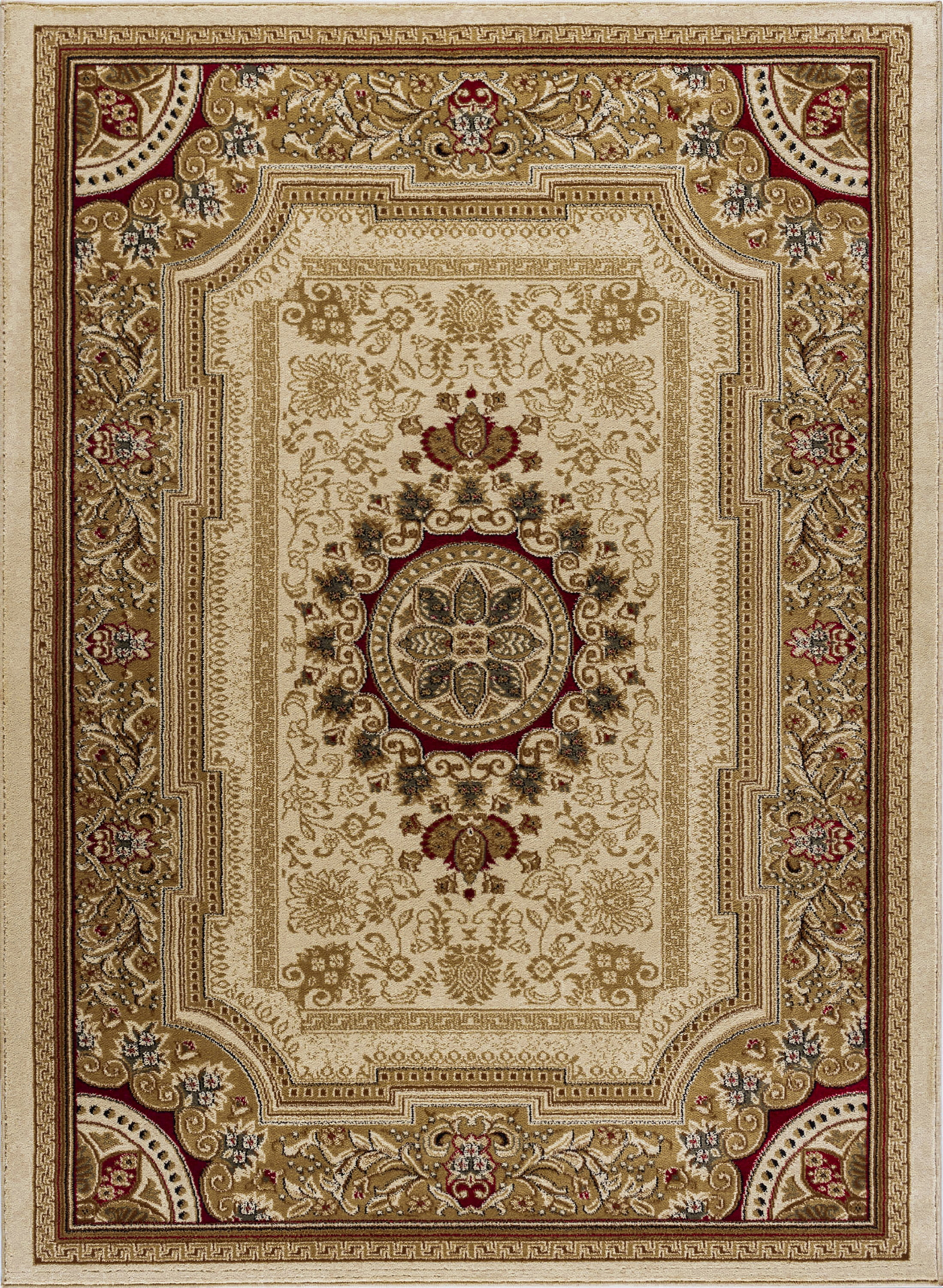 Sensation Traditional 8' x 10' Ivory and Scarlet Polypropylene Indoor Area Rug