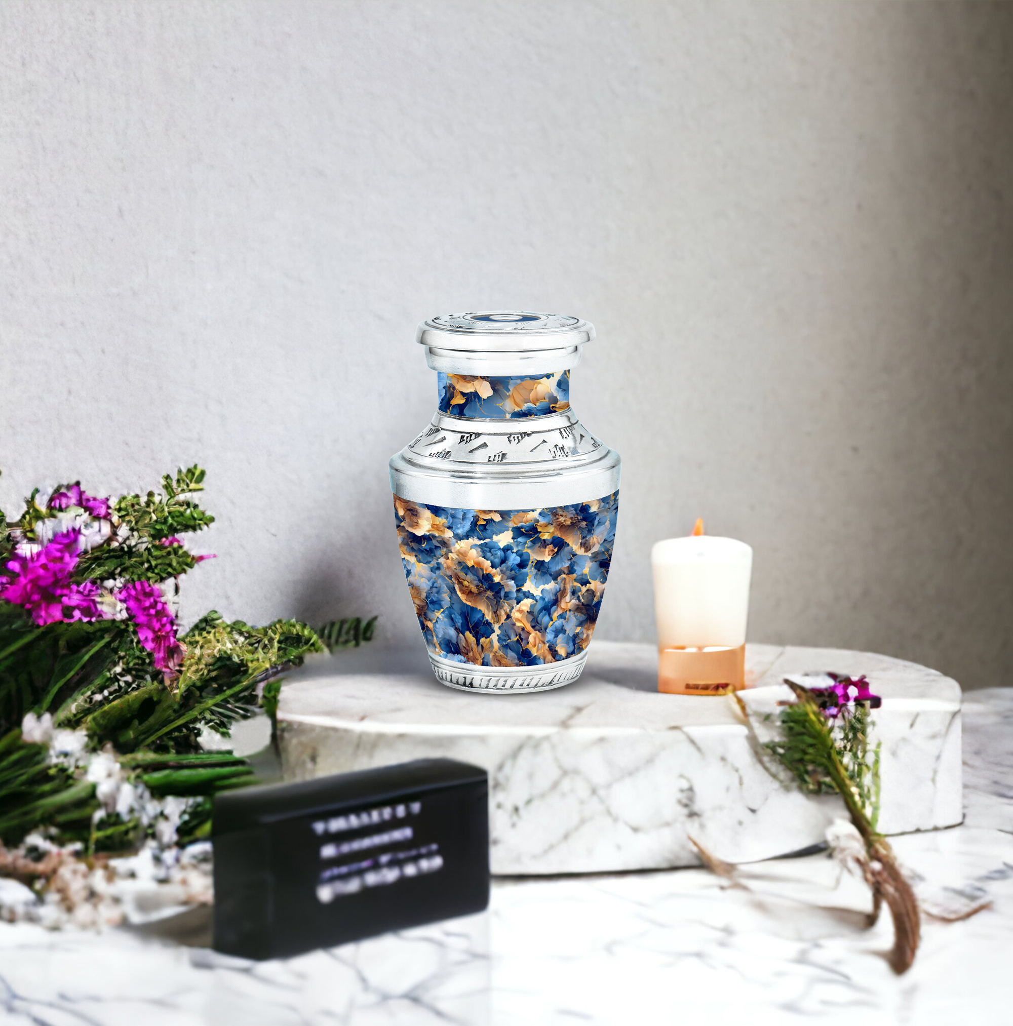 MUKTIVE Abstract Cremation Memorial Urns for Human Ashes Adult Male & Female - Blue Keepsake Burial Funeral Urn for Ashes for Dad & Mom - Decorative Skamm Urn for Human - 3 Inch