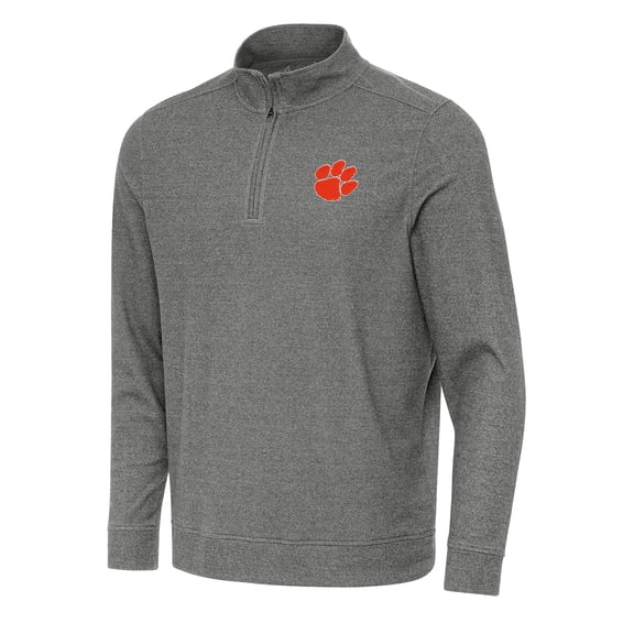 Men's Antigua Heather Black Clemson Tigers Subtle Quarter-Zip Sweatshirt