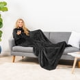 thumbnail image 5 of PAVILIA Black Fleece Wearable Blanket with Sleeves for Adults Women Men, Soft Warm Full Body Wrap Throw, Sweatshirt Pocket, Cozy Pullover Robe Blanket with Arm, Gifts for Christmas Mom Wife, 5 of 9