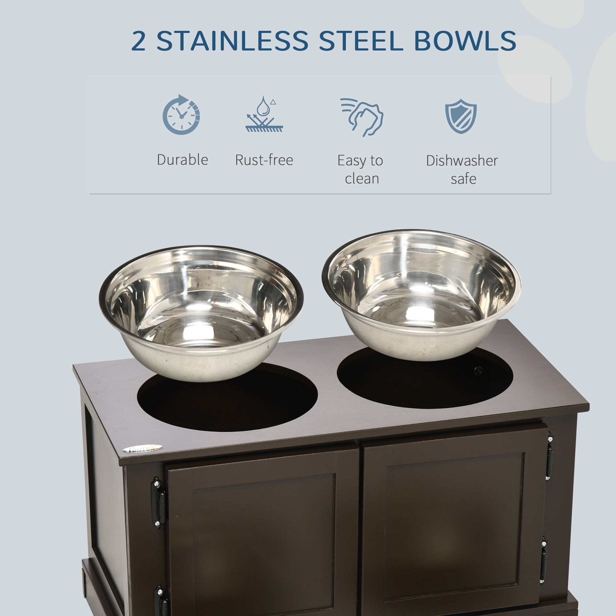 Orthopedic Dog Bed, PawHut Elevated Dog Bowls for Large Dogs, Raised Dog Bowls with Storage, Two Stainless Steel Bowls, Pet Feeder Station for Indoor Use, Coffee, Brown Dog Bed,Mdf Cat Bed