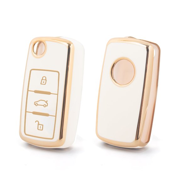 Xotic Tech 2X White TPU Full Protect Remote Control Key Fob Cover Shell Case Compatible with Volkswagen Golf GTI Rabbit R MK6 Tiguan Passat Polo MK5 Jetta UP! Beetle Santana Scirocco Eos Touran