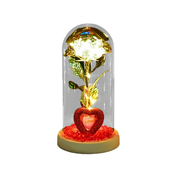 Flor de rosa de iluminación artificial en cúpula de vidrio Elegante Presente Batería Operada