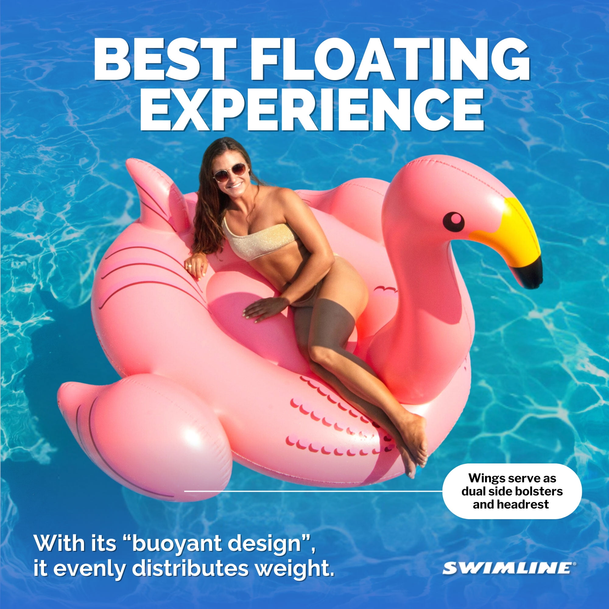 SWIMLINE ORIGINAL 90627 Giant Inflatable Flamingo Pool Float Floatie Ride-On Lounge W/ Stable Legs Wings Large Rideable Blow Up Summer Beach Swimming Party Lounge Big Raft Tube Decoration Toys Kids