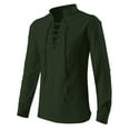 thumbnail image 2 of Men's Fashion Gothic Pirate Shirt Long Sleeve V-Neck Drawstring Banded Collared Dressy Performance Fall Summer Top Stylish Slim Fit Shirt Soild Color Pullover Tops, Green (3X-Large), 2 of 4