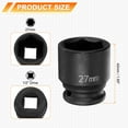 thumbnail image 2 of Uxcell 6 Point Impact Socket 27mm Metric Socket 1/2" Square Drive 1.65" (42mm) Long Phosphated Cr-Mo Steel Spindle Axle Hex Nut Sockets, Black, 2 of 7