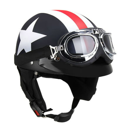 Half Open Face Motorcycle Helmet with Goggles Visor Scarf Biker Scooter Touring Helmet for