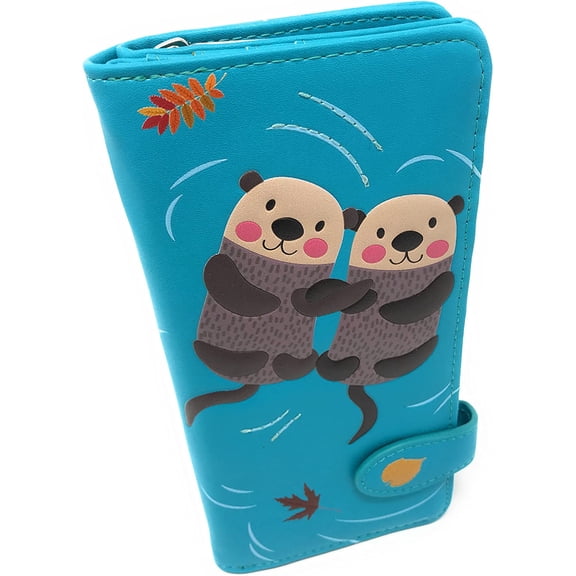 Shag Wear Large Otter Women's BiFold Wallet Teal Vegan Leather 7" Large Otter Teal