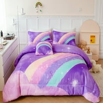 URBONUR 4 Pieces Purple Queen Comforter Set, Colorful Gradient Rainbow Bedding Sets for Girls, Galaxy Girl Bed Sets with Pillowcases