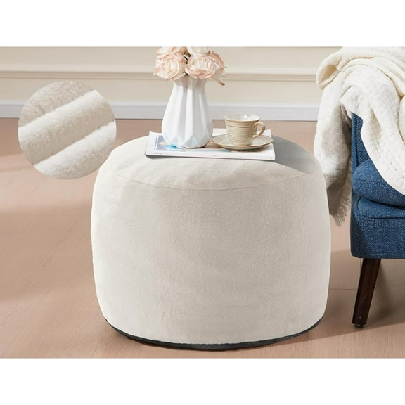 Pouf Ottoman Foot Rest 20"x15" Footstools and Ottomans Small with Filling Cream Small Beige Ottoman Foot Rest Ivory Poofy Ottom Stool Soft Poofs/Ottomans Furniture Living Room Ottom Footstool