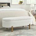thumbnail image 2 of Furniliving 46"Storage Ottoman Benches, Oval End of Bed Bench with Rubber Wood Leg, Upholstered Bench for Living Room, Bedroom, Entryway, Beige, 2 of 11