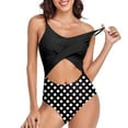thumbnail image 3 of WREESH Womens One Piece Swimsuits Fashionable and Polka Dot Print Open Belly Swimsuit Sleeveless Bathing Suits Black, 3 of 8