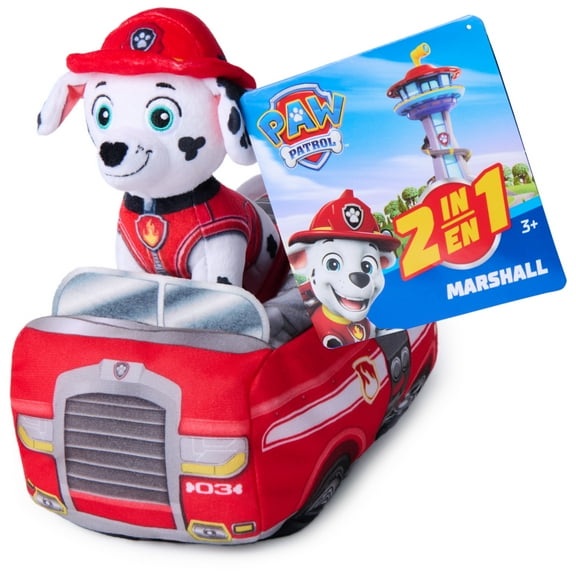 PAW Patrol Marshall 2-in-1 Vehicle Plush, 6-inch Stuffed Animal with 8-inch Plush Toy Firetruck