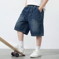thumbnail image 4 of Jean Shorts Boys Elastic Waist Straight Leg Jeans Shorts Casual Loose Fit Denim Shorts with Pockets 7-8 Years Shorts Boys, 4 of 6