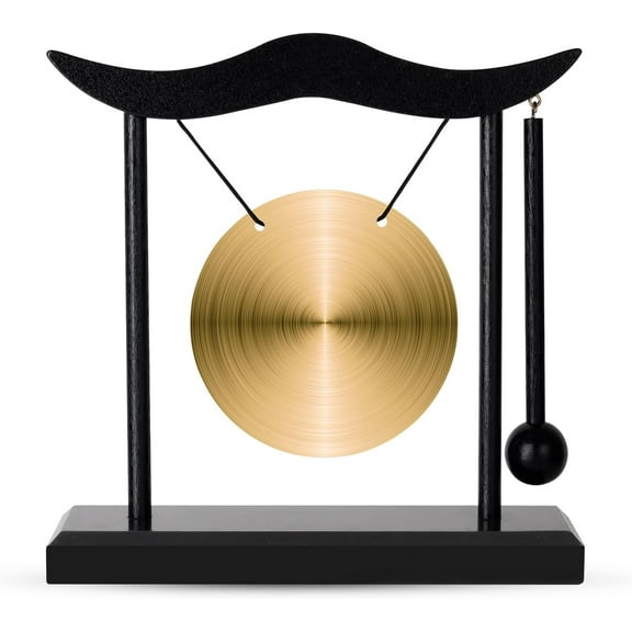 Feng Shui Gong Decor, Zen Brass Desktop Decor, 6.4x6.3x2 Inch Mini Sound Healing Instrument for Home, Office, Party, Yoga, Gift