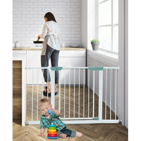 OLAKIDS Extra Wide Pressure Mounted Baby Safety Gate, Mint Green, Fits 27.5" to 47" Wide