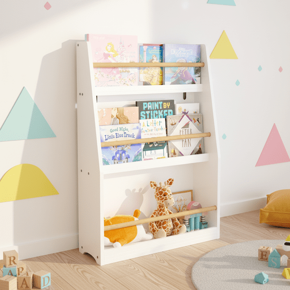 omy Casa Kids Bookcase, 3-Tier Montessori Bookshelf for Toddlers, Nursery Book Organizer