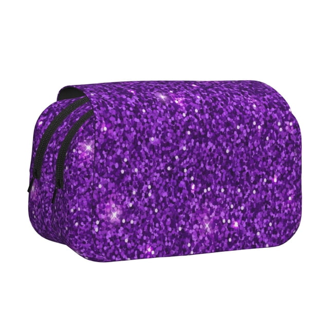Disketp Purple Glitter Estuche de Lápices de Doble Capa con Tapa Abatible y Cremallera, Organizador Escolar para Adolescentes y Adultos