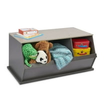 Badger Basket Children's Stackable Wooden 3-Bin 33 gal Toy Storage Cube, Charcoal & Gray