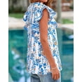 thumbnail image 6 of FreshPretty Womens Tops Dressy Casual Spring Summer Shirts Boho Floral V Neck Ruffle Cap Sleeve Business Work Blouses, 6 of 9