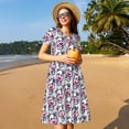 thumbnail image 4 of Fotbe Baby Cow Vestido Largo de Moda para Mujer, Vestido Tipo Camiseta con Manga Corta y Estilo Casual a Rayas y Bloques de Color, 4 of 6