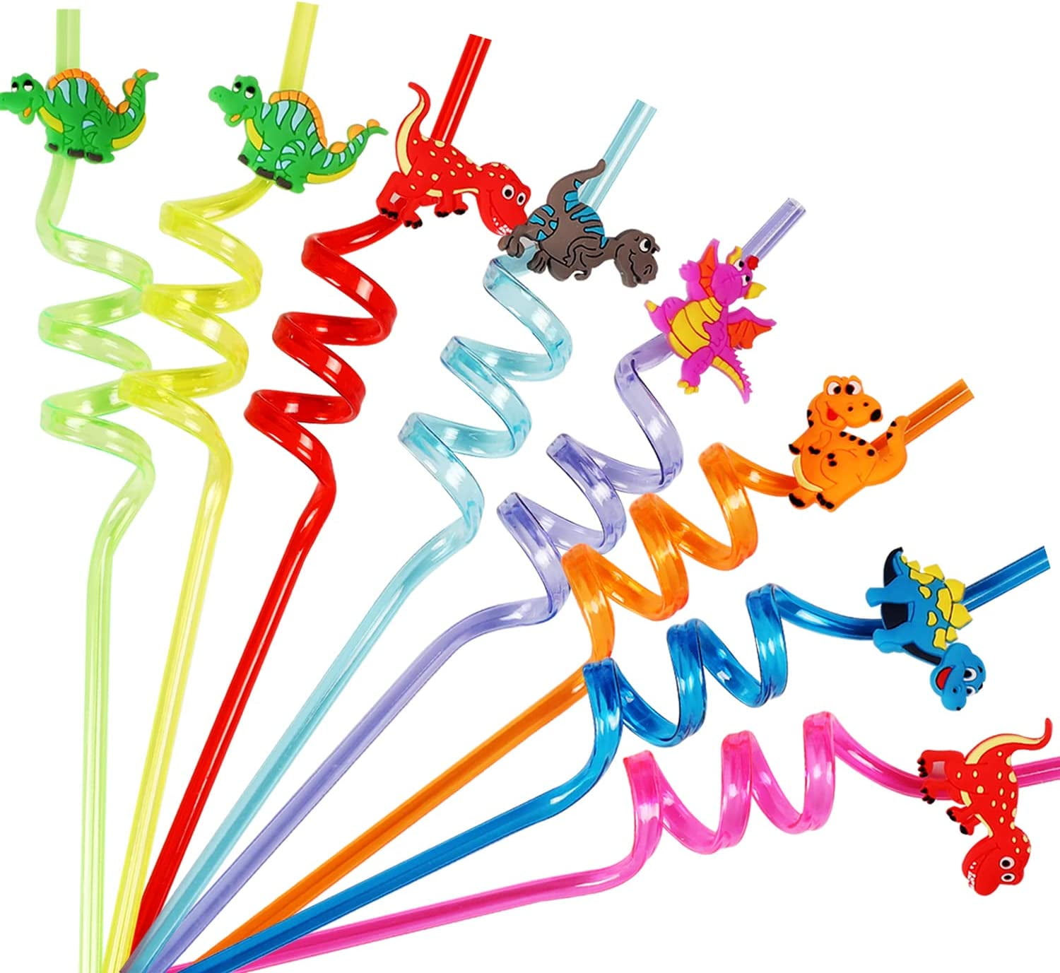 24 Reusable Dinosaur Straws for Kids Birthday Party Supplies and Colorful Plastic Drinking Straws for Party Table Décor