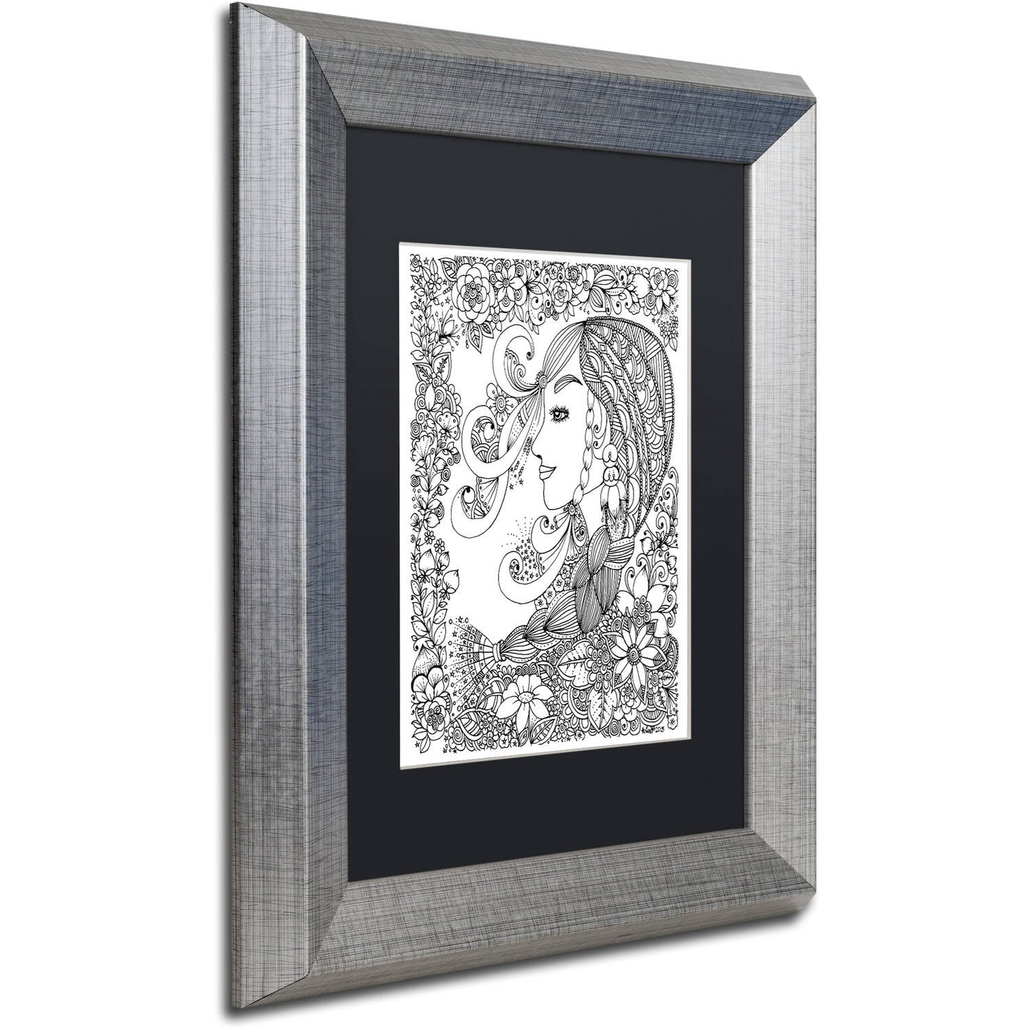Trademark Fine Art "Woman 2" Canvas Art by KCDoodleArt Black Matte, Silver Frame