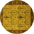thumbnail image 1 of Ahgly Company Machine Washable Indoor Round Oriental Yellow Industrial Area Rugs, 5' Round, 1 of 4
