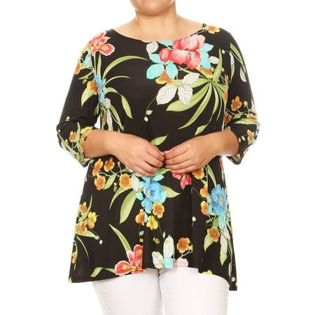 Plus Size Women's Trendy Style 3/4 Sleeves Printed Top