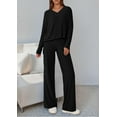thumbnail image 3 of PRETTYGARDEN 2 Piece Lounge Sets for Women Fall Outfits Casual Knit V Neck Long Sleeve Tops Wide Leg Pants Matching Set, 3 of 8