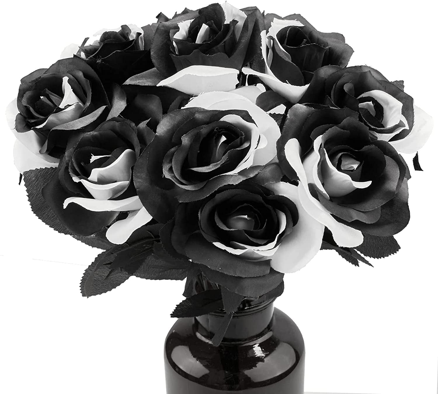 ATFL Black Roses Artificial Flowers Bulk12 Pcs Fake Black Silk Flowers for  Bl