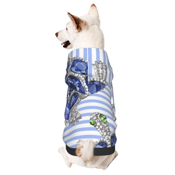 Fotbe Turtle with Blue Stones Sudadera con Estampado para Perros Pequeños – Suéter con Capucha para Mascotas, Tela Suave de Forro Polar con Bolsillo-X-Large