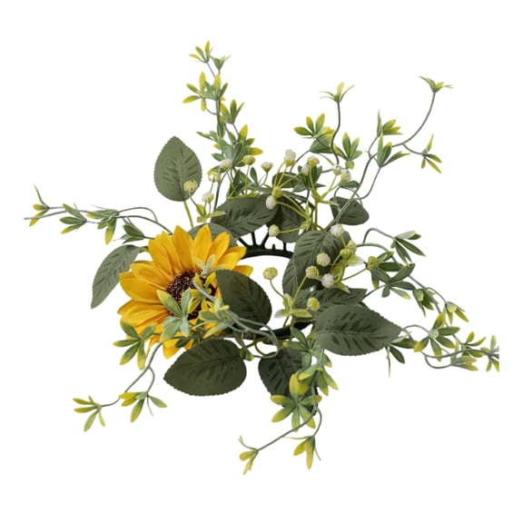 Mohdy Simulated Sunflower Ornaments,Artificial Sunflower Candle Wreath 9 Inch Faux Ring Table Decor | Rustic Pillar Holder for Kitchen Cabinet Displays Tabletop Centerpieces Wedding Arrangements Or