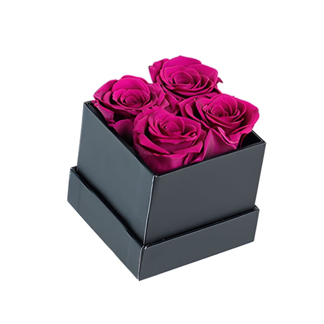 Moyic Rosa preservada Flor eterna Rosas inmortales Colorido DIY Regalo de cumpleaños Aniversario de bodas Adornos de acción de gracias Flores artificiales Negro Púrpura 4 cabezas