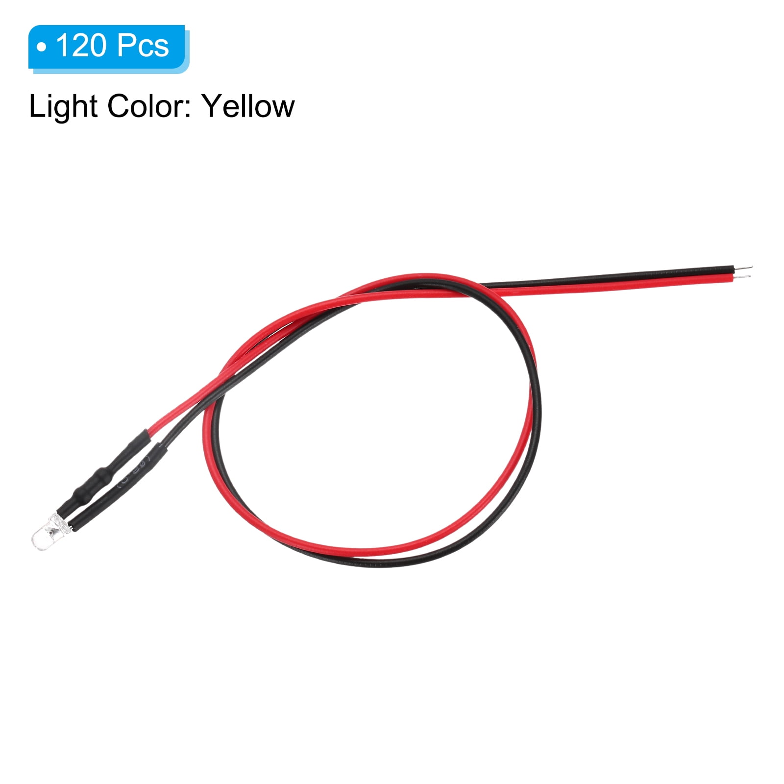Uxcell 3mm LED Diode Light, 120 Pcs 3-6V DC Pre Wired Mini LED Lights Bulb Light-emitting Lamp for RC DIY Indicator Lighting, Yellow