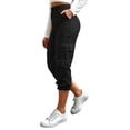 thumbnail image 2 of CQONEPT Cargo Capri Pants for Women Baggy High Waisted Tummy Control Capris Jeans with Pockets Hiking Button Elastic Waist Capris Black S, 2 of 7