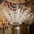 thumbnail image 5 of 2 Pack Faux Berry Flower Stems, 16.5 In White Glitter Patriotic Floral Branch Arrangement for Independence Day Mantel Table Vase Home Decor, 5 of 6