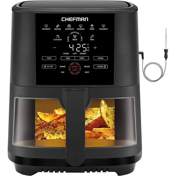 Chefman Air Fryer w/ Digital Touch Display, 5 Qt. Capacity, Windowed Basket - Black, New
