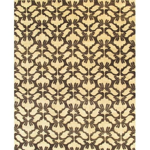 Pasargad Home Ikat 95" x 120" Hand-Knotted Wool Area Rug in Beige/Charcoal