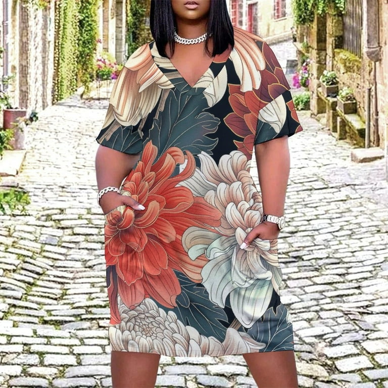 ZZZHY Japanese Dahlia 238 Plus Size Summer Dresses Casual Sun Dresses for Women Beach Dresses for Curvy Women Walmart