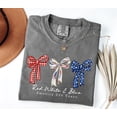 thumbnail image 3 of VibeNest Studio Unisex Red White and Blue Coquette Bows 250 Years America Patriotic Garment Dyed Graphic T-Shirt, 3 of 8