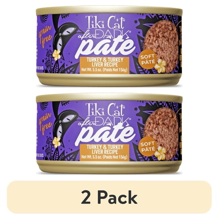 (2 pack) Tiki Cat After Dark Soft Pate Wet Cat Food Turkey & Turkey Liver Recipe 5.5 oz. Can