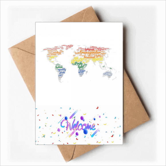 Global Map Lgbt Rainbow Wordcloud Welcome Back Greeting Cards Envelopes Blank