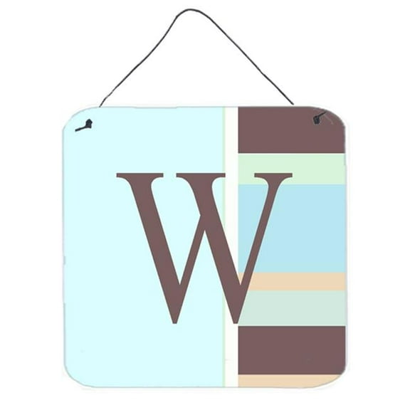 Letter W Initial Monogram - Blue Stripes Wall or Door Hanging Prints