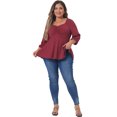 thumbnail image 3 of Unique Bargains Women's Plus Size Blouse Sweetheart Neck Elbow Sleeve Peplum Tops 3X Burgundy, 3 of 6